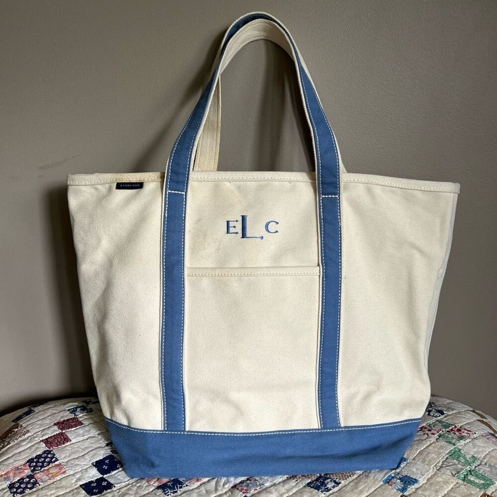 Vintage Lands’ End Canvas Boat and Tote large Bag 5 pockets